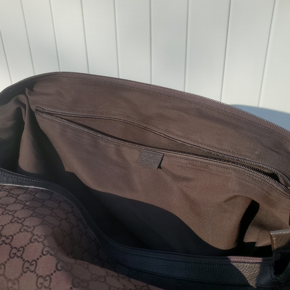 Vintage Authentic Gucci Brown Canvas Fabric GG Travel Bag Italy LARGE - Picture 4 of 14